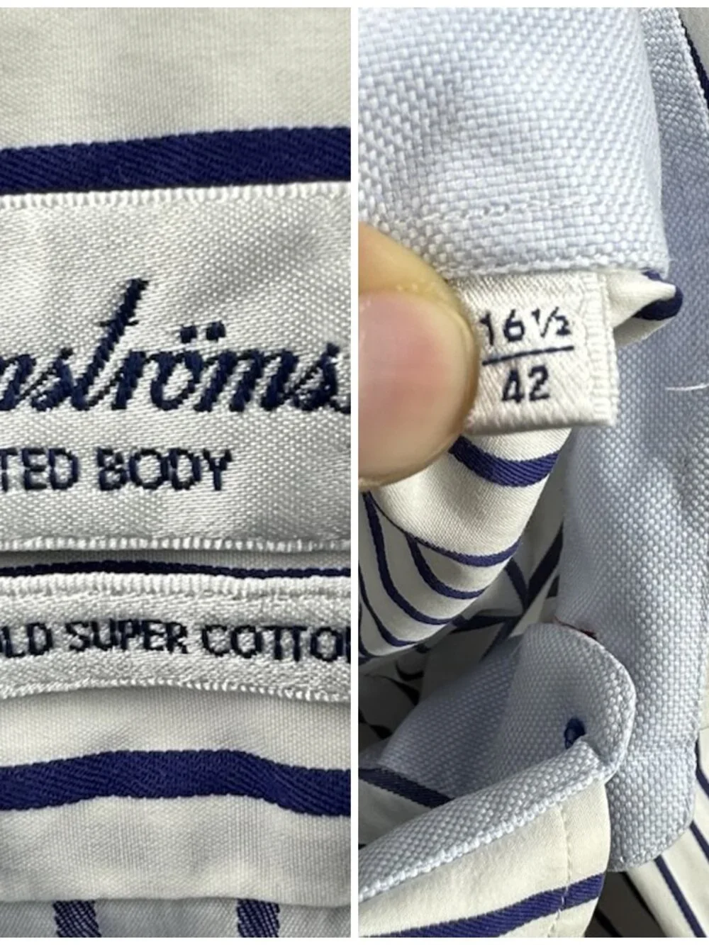 Stenstroms Fitted Body 16.5 Striped Twofold Super Blue White Cotton Shirt Men